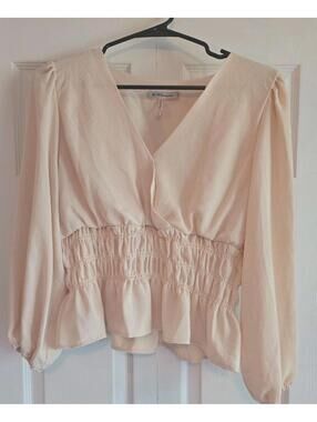 Bcbgeneration Peplum Blouse Balloon Sleeves Boho Cottage Core Large Ivory crop